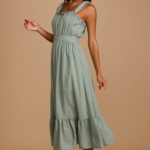 Summer in the Country Dusty Sage Ruffled Tie-Strap - Picture 4 of 5